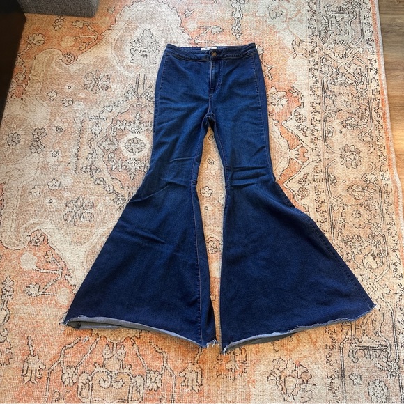We The Free Denim - We The Free Indigo Blue Denim High Waist Flare Stretch Festival & Concert Jeans